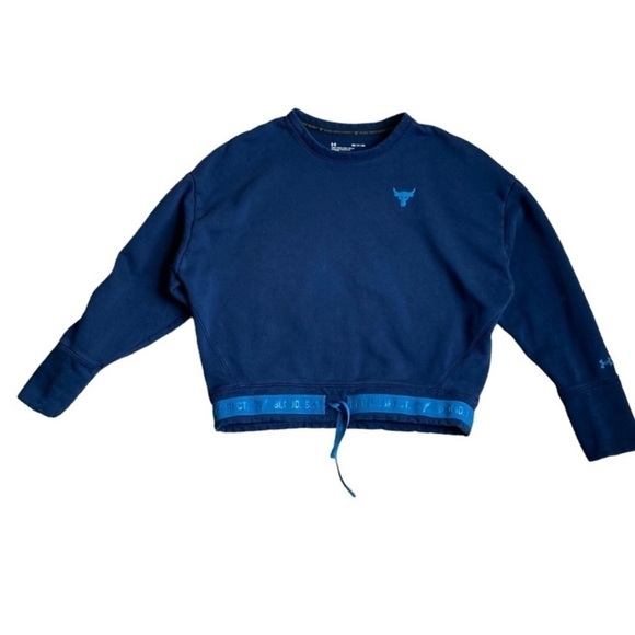 Under Armour Project Rock Sweater Crewneck Sweatshirt Drawstring Crop Navy S - Picture 5 of 15